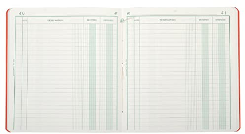Exacompta - Réf. 930E - 1 Piqûre recettes-dépenses - Numérotée - Format vertical - Dimensions extérieures : 21 x 19 cm - 80 pages - Couleurs aléatoires : Bleu - Jaune - Rouge - Vert
