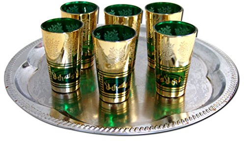 Glass Ware 6X Teegläser Marokko orientalische Teegläser Gold-grün