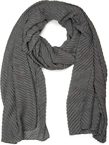 styleBREAKER Bufanda para mujer con superficie finamente plisada, ligera y elegante, con pliegues fluidos, versátil y suave, tamaño 96 x 192 cm, ideal para looks sofisticados, Gris oscuro