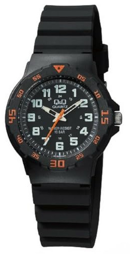 Q&Q Unisex-Uhr Silikon Dornschließe Leuchtzeiger 10 Bar Analog Quarz VR19J00XY (schwarz)