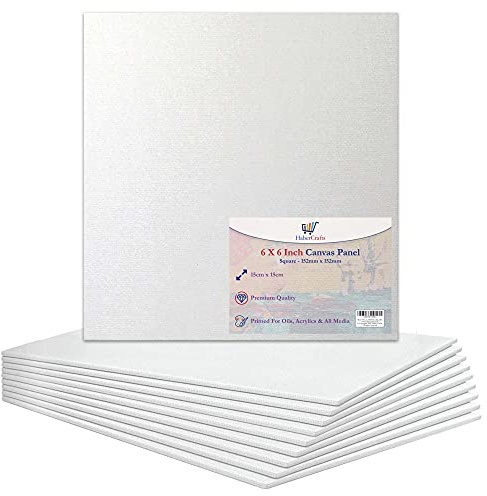 6 X 6” / 15 x 15cm Canvas Panel Stretched Blank Canvas Board Primed Artist Boards 100% Cotton for Oil Paint Acrylic Painting Mixed Media White Canvases Painting Panel (6x6 Inch - 10 Boards)