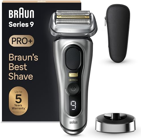 Braun Series 9 Pro Electric Shaver With 3+1 Head, ProLift Trimmer, Charging Stand & Travel Case, Sonic Technology, UK 2 Pin Plug, 9417s