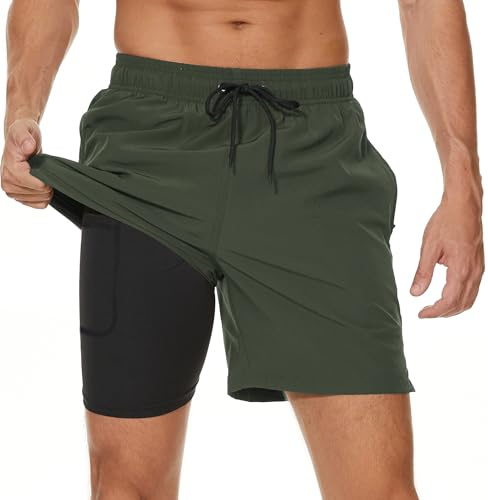 Maillot Bain Homme avec Boxer Doublure et Poches Zippées | Séchage Rapide | 2-in-1 Short de Bain Homme Plage Natation Piscine