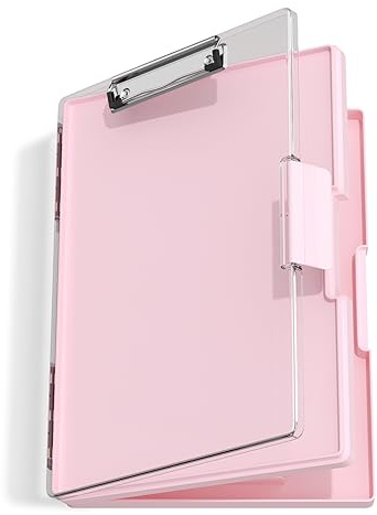 Hongri Clipboard with Storage, Pink 8.5 x 11 Folder Nursing Side Opening, Heavy Duty with Dual Compartment, Smooth Writing for Teachers, Classroom, Size 13.3 x 9.4 x 1.5 in, Office & School Supplies