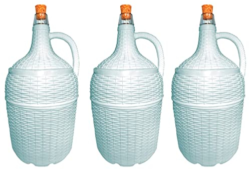 ACAN Tradineur - Pack de 3 Garrafones de cristal con forro de plástico - Capacidad de 5 Litros - Botella para el almacenaje y conservación de bebidas- diámetro 18 x 37 cm - Color Blanco