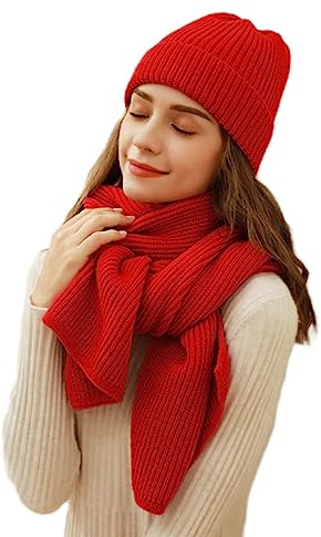 Winmany Women Winter Knitted Hat Scarf Set Solid Color Beanie Hat Neck Warmer Ski Cap