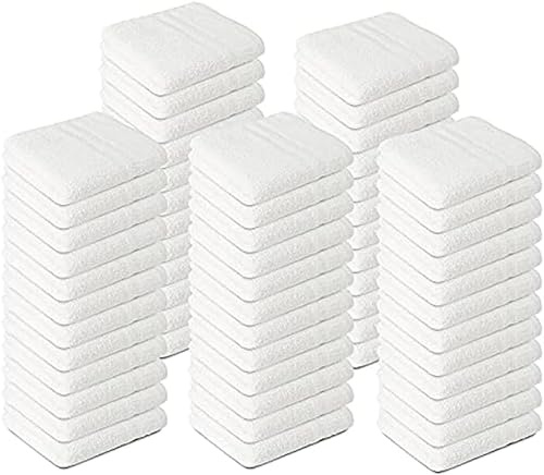 STF Linen Towels Cotton Washcloths –(Pack of 50) Size 12x12 inc Commercial grade, Absorbent, Soft Towels, Face & Gym Towels, Kitchen,Hotel and Spa, Multipurpose Towels Reusable Fingertip Towels(White)