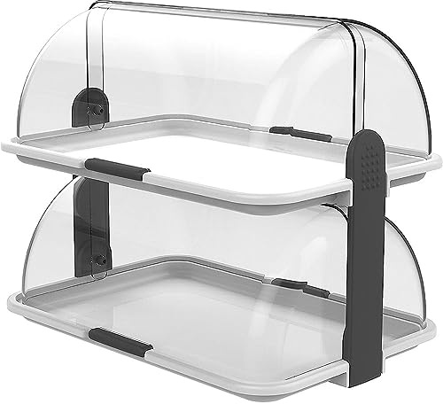 Cosedacasa Espositore da banco Doppia vetrina Self Service 2 Piani Contenitore per vivande Bar Pasticceria b&b Hotel ristoranti Bianca (Misura: CM 46X41X31)