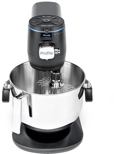 GE Profile Smart Stand Mixer, Built-In Smart Scale & Auto Sense Technology, 7qt Stainless Steel Bowl, 11 Speed, Includes Dough Hook, Beater, 11-Wire Whip, WiFi Connected, Carbon Black