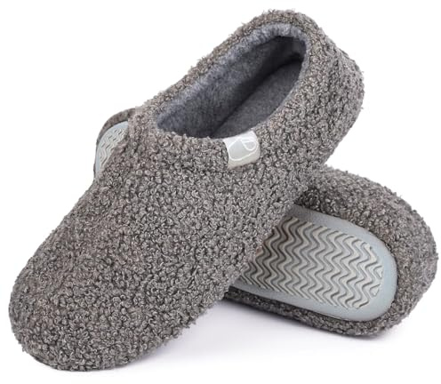 Coswind Slippers Women Ladies Fuzzy With Memory Foam Winter Comfort House Curly Fur Fleece Lining Lightweight Breathable Home Bedroom Loafer Shoes Grey 7-8