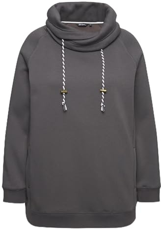Ulla Popken Damen große Größen Übergrößen Plus Size Sweatshirt, weiter Stehkragen, Taschen, Raglan-Langarm Graphitgrau 58+ 713963110-58+