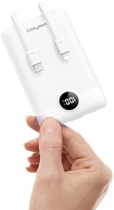 WeeFancy Power Bank 10000mAh Powerbank Klein PD 22,5W Mini Powerbank mit integrierten Kabeln USB C Externe Handyakkus 3 Ausgänge & 3 Eingänge Kompatibel mit iPhone/Samsung/Huawei