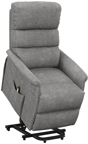 HOMCOM Fauteuil releveur électrique Fauteuil de Relaxation inclinable avec Repose-Pied, télécommande, Pochette, Tissu de Lin, Gris
