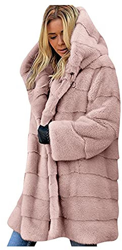 Veste Fausse Fourrure Femme avec Capuche, Manteau en Fausse Fourrure pour Femmes Mi-Longue en Fausse Chaude Veste Manteau d'hiver en Fausse Fourrure Mode Fausse Fourrure Coat Fausse Fourrure Hiver