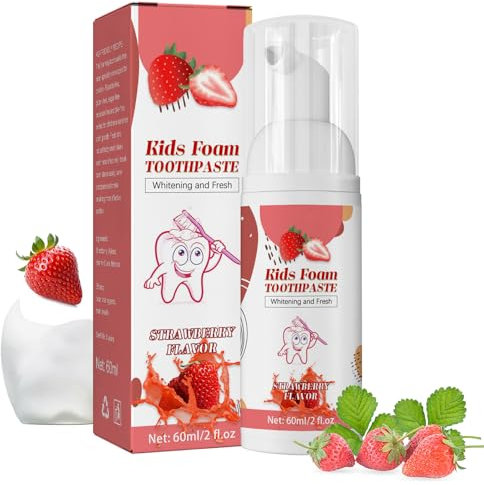 Kinderschaum Zahnpasta, Zahnpasta Mit Natürlicher Formel, Kinderzahnpasta Für U-Förmige Zahnbürste, Schaum Zahnpasta Für Kinder, Kinder Zahnpasta Mousse, Erdbeere, 60ml