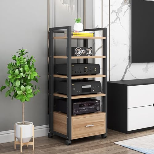 Mueble tocadiscos，mueble hifi rack，mueble equipo hifi con ruedas，Mueble hifi，gabinete estéreo de madera estante de audio，sala de estar almacenamiento medios gabinete，Gabinete Almacenamiento Medios(Bla