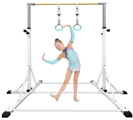 86 York Gymnastics Bar for Kids Ages 3-20, 5FT Base Length, 42 to 63 Adjustable Height, Horizontal Bar, Kip Bar for Gymnast, Gymnastic Training Equipment for Home, Gym Center