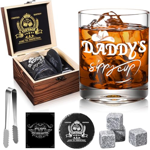 veecom Daddy's Sippy Cup Whiskey Glass 354ml, Gifts for New Dad Whisky Glasses, Funny Gag Gift for Dad to be, Rum Glass, First Time Daddy Gift Fathers Day in Wooden Box