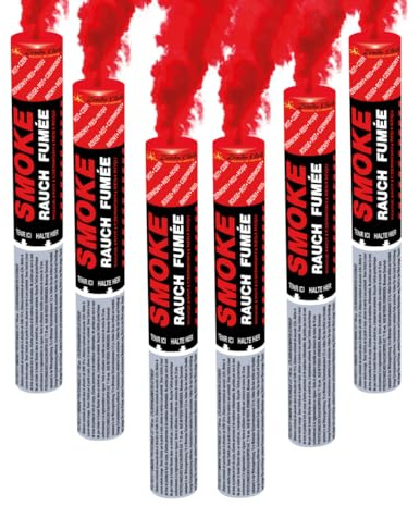 Lot de 6 Fumigènes à Main ± 120 Secondes Rouge – Déclenchement à Mèche – Fumigènes Colorés à Tenir en Main – Catégorie F1 – ZENDA CLUB®