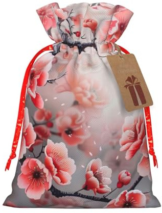 Bolsas de regalo con cordón de Navidad con estampado de flores de cerezo japonés, saco festivo de Navidad, fiesta de cumpleaños, embalaje de regalo