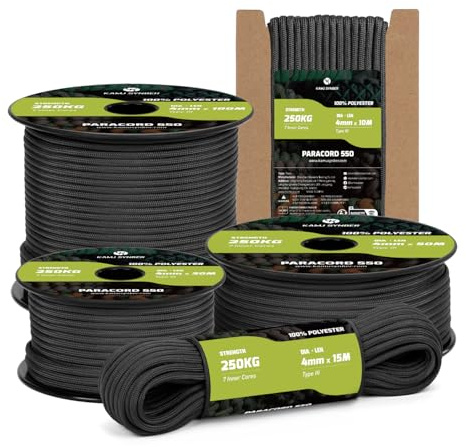 Paracord 550 Typ III 4mm 30m 7 Trådar 100% Polyester Rep | Stöd 250kg(550lbs), Durable, UV Resistant, MIL-SPEC, Armband, Camping, Utomhus, Överlevnads
