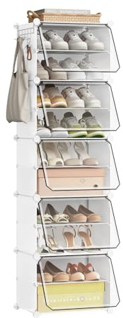 WOLTU Scarpiera con 10 scomparti, salvaspazio, con gancio, portascarpe in plastica, per corridoio, camera da letto, ingresso, per 20 paia di scarpe, fino alla taglia 44, bianco