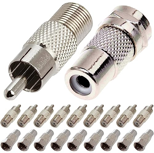 HAAMNING7 RCA-hane till F-honadapter och RCA-hona till F-hanadapter, typ F till RCA-videokontakt, koaxialkabelomvandlare för Atari 2600, 7800 Sega (20-pack)