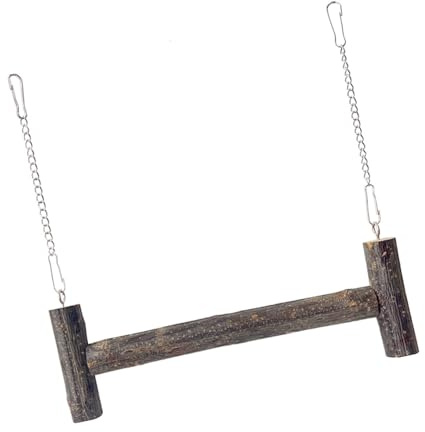 Pitadue Juguete colgante de madera para pájaros con cadena, soporte de madera, balancín para mascotas pequeñas, alivio del aburrimiento, ejercicio, fuerte columpio para pájaros al aire libre