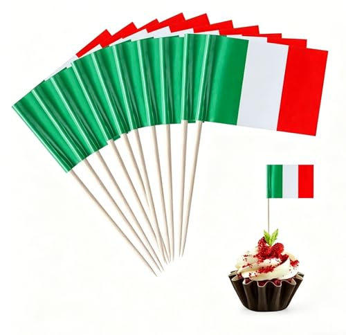 200 stuzzicadenti decorativi italiani, decorazione italiana, decorazione per feste, bandierine italiane, per buffet, cupcake, cocktail, antipasti, appassionati di calcio