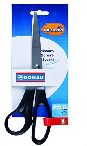 DONAU 7920101PL-01 universalsax för vänsterhänta rostfritt stål sax ergonomiskt plasthandtag, 20,5 cm högklassigt rostfritt stål spets/för kontor, skola och hem/svart