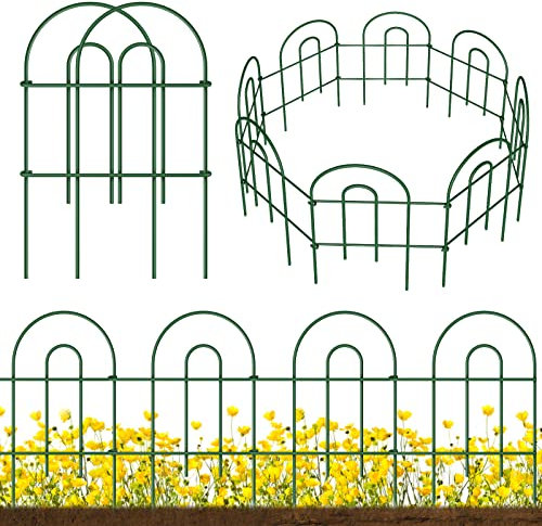 AMAGABELI 14 Panels 32in(H)×20ft(L) Decorative Garden Fence No Dig Rustproof Metal Pre-Linking Fence Panels Garden Edging Border Animal Barrier Fencing for Flower Beds Yard Patio Outdoor Decor Green
