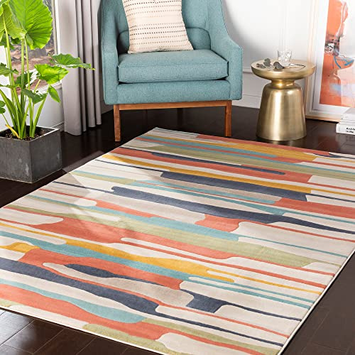 Livabliss Atlanta Boho 80x220 cm - Wohnzimmer, Schlafzimmer, Esszimmer, geometrisches Muster, Skandi Stil in Orange, Blau, Beige