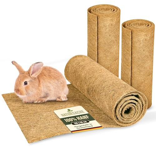 Natursache I Alfombras de Cáñamo 100% para Roedores, Pack de 2, 100 c 50 cm - Absorbentes, Antipolvo y Protectoras I Cama de Cáñamo Conejos I Empapadores para Suelos de Jaulas