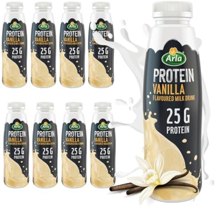 Arla Vanilla protein milkshake 482ml (Pack of 8) - Protein Drinks Ready To Drink Low Sugar Pre-Mixed & Ready To Drink | Recovery Drinks Lean Protein Shake High Protein Drinks | Protein Vanilla Shake