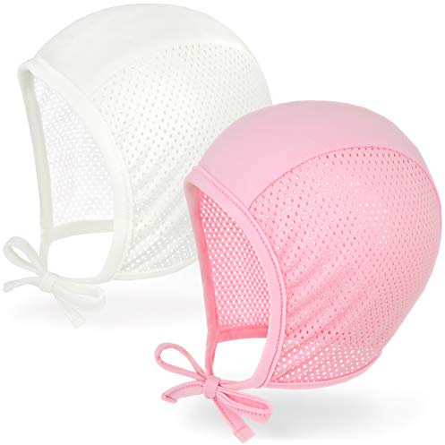 JELLYTREE Cappello da bambino estivo in rete morbida per bambini e bambine, alla moda, cappello da pilota per bambini, 6 m, 12 m, 18 m, Confezione da 2: bianco + rosa, 9-18 mesi