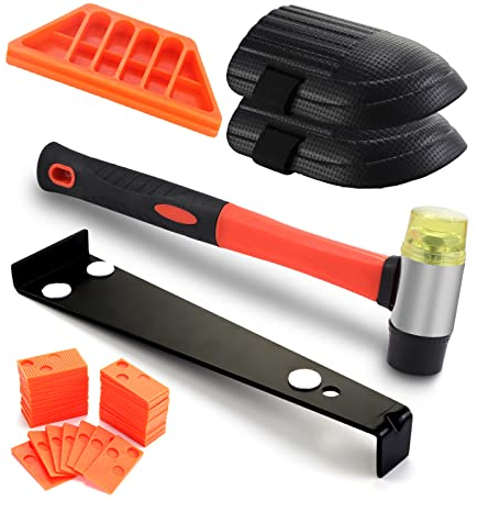 Moendergo Laminate Wood Flooring Installation Kit Vinyl Flooring Tools with 60 Spacers, Heavy Duty Pull Bar, Durable Solid Rubber Tapping Block, Non Slip Soft Grip Double Faced Mallet, Foam Knee Pads