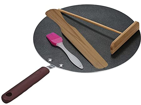 Tidyard Pancake Pan Crepe - Padella antiaderente per pancake, pancake, pancake, padella piatta, crepe maker Griddle con spreader e spatola Crepe Maker