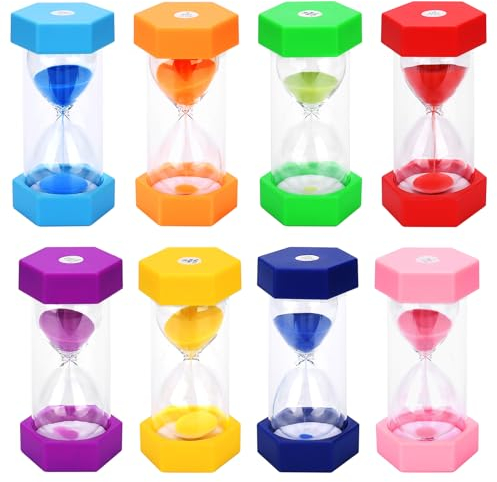 SAMISO Sanduhren Set,Sanduhr Für Kinder,8 Stück Buntes Sanduhren Set(Macaron-Farben),Dekorative Sanduhr,Küchentimer,Zeitanzeige 1-2-3-5-10-15-20-30Min für Küchen,Wohnungen,Büros,Schule
