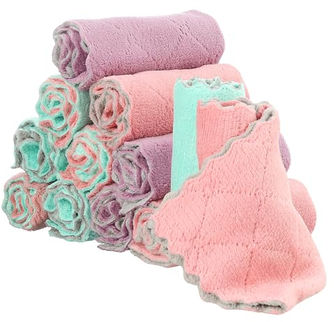 taonganui 12 Stück Mikrofasertücher Reinigungstücher Mikrofaser Küche Putzlappen 25 X 25cm Abwaschlappen,Ultra Saugfähig Wiederverwendbar Lappen Küche Rags für Auto Küche Badezimmer