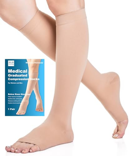 Medicale Calze Compressione Graduata Donna e Uomo, 20-30mmHg, Taglia S-4XL, Calze Antitrombo Elastiche per Vene Varicose, Edema, Volo a Lungo Raggio, Sportive, Gravidanza (Beige, L)