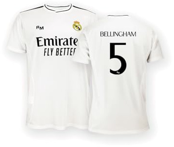 Real Madrid Prima Maglia Stagione 24/25, Bellingham, 12 Anni, Replica Home con Licenza Ufficiale
