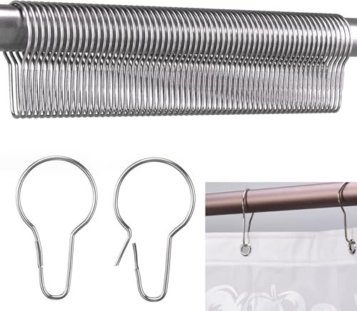 REJOECE 75 Stück Duschvorhangringe Edelstahl, Duschvorhang Haken, Duschvorhang Ringe, Metall Edelstahl Aufhängeringe für Badezimmer, Schlafzimmer, Küche, Vorhangstangen (Silber)