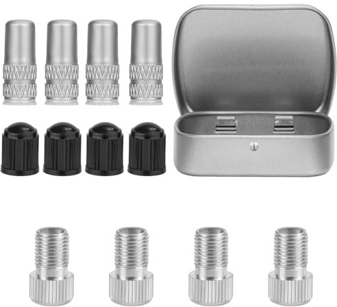 12-Teiliges Fahrradventiladapter-Set, Fahrradpumpenventiladapter aus Aluminiumlegierung und Kunststoff mit Aufbewahrungsbox Fahrradreifen-Luftpumpenadapter für Volleybälle (Silber)