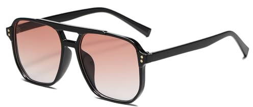 YAMEIZE Occhiali da Sole Pilota per Donna Uomo Retro Vintage Occhiali da Sole Quadrati Grandi Doppio Ponte Anni 70 UV400