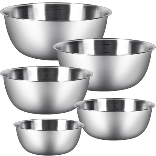 Chuner Lot de 5 bols mélangeurs en acier inoxydable en 5 tailles (0,7 l / 1,2 l / 1,8 l / 2,5 l / 3,5 l) - Passe au lave-vaisselle - Saladiers et bols