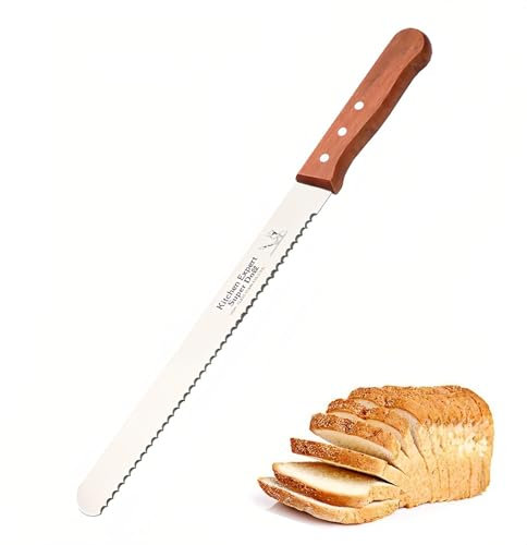 Diyxisk Brotmesser Wellenschliff, Dauerhaft Brotmesser, Edelstahl Brötchenmesser, Super Scharf Brotschneider, Ergonomisch Frühstücksmesser, Geeignet für Verschiedene Brotsorten (Orangerot)