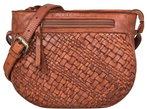STILORD Jutta Geflochtene Handtasche Damen Leder Flechttasche - Kleine Umhängetasche Flechtoptik Ledertasche - Vintage Abendtasche Echtleder Crossbody Bag Beuteltasche Farbe:albi - washed - cognac