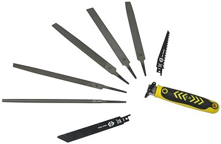 C.K Tools T0820-2 - Set di 8 lime e seghe a mano universali a cambio rapido per legno, metallo, cartongesso e plastica, seghetto alternativo Jab, lime in metallo per acciaio, sega per cartongesso