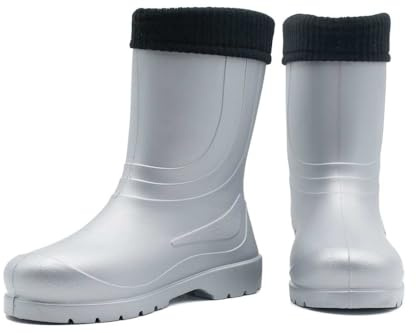 Men Short Boots UK 8 / EU 42 Thermal Lightweight Wellies EVA -30C SILVER Wellingtons Shoes Gardening Forest Walk Hunting Rain Days Fishing Warm Waterproof Winter Mid Calf Boot