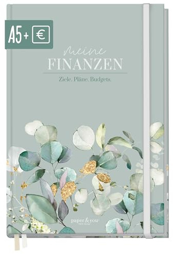paper&you® Finanzplaner A5+ für 1 Jahr - Haushaltsbuch & Budget Planner mit 12 Monatsübersichten, Einnahmen-Ausgaben Tracker für 53 Wochen Minty Leaves (17 x 25 cm) - nachhaltig & klimafreundlich